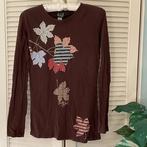 Body Glove Brown Fall/Autumn Leaf Print Tee